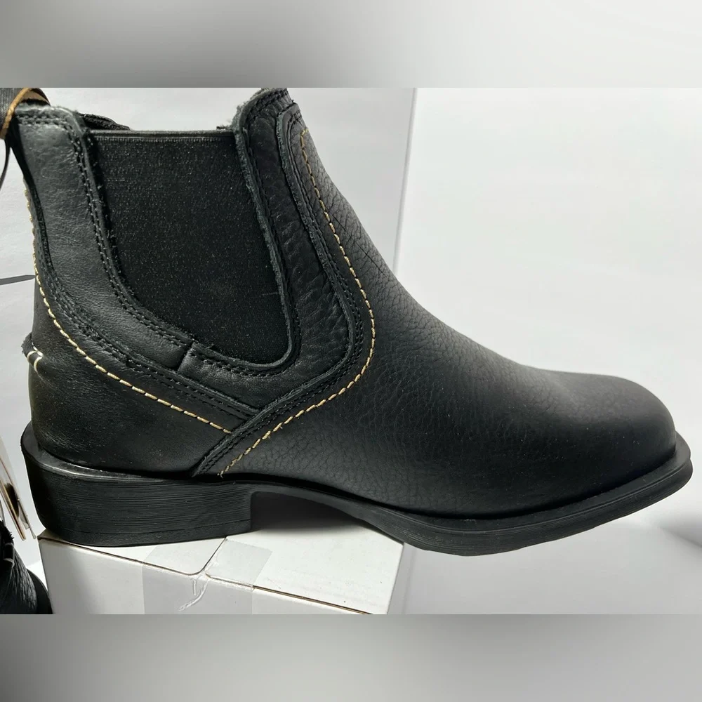 Sureway‎ Steel Toe Work Boots Black Tumbled Leather Slip On Safety Boots Mens 9